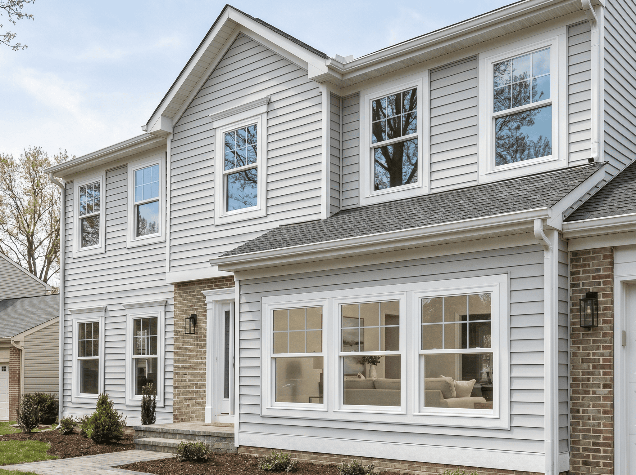 Modern White House Beautiful modern white house with large windows and a well-maintained exterior.
